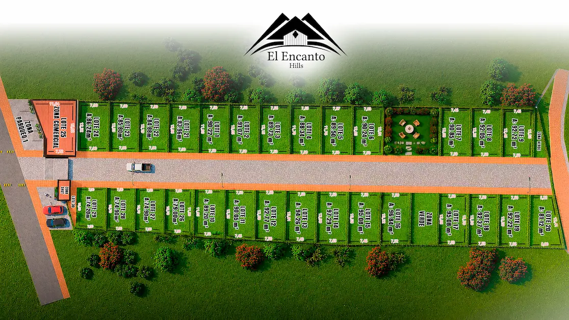 Plano con las medidas de los lotes disponibles